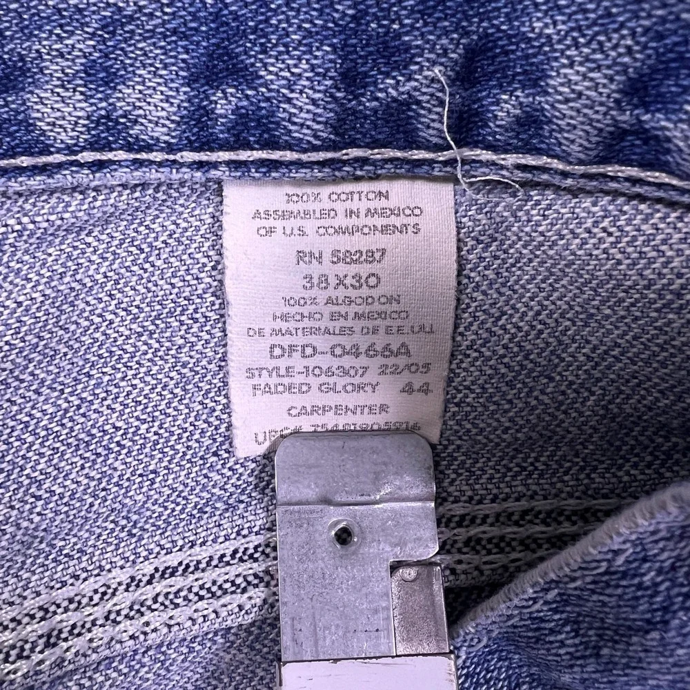VTG Faded Glory Men's‎ Blue Denim Distressed Wide Leg Carpenter Jeans Size 38x30